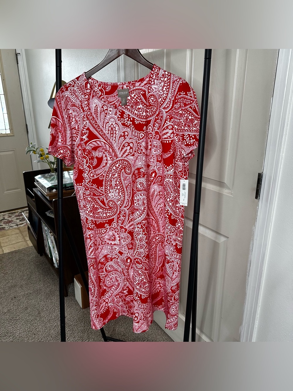Chico's Red and White Paisley Midi Dress 🛞
